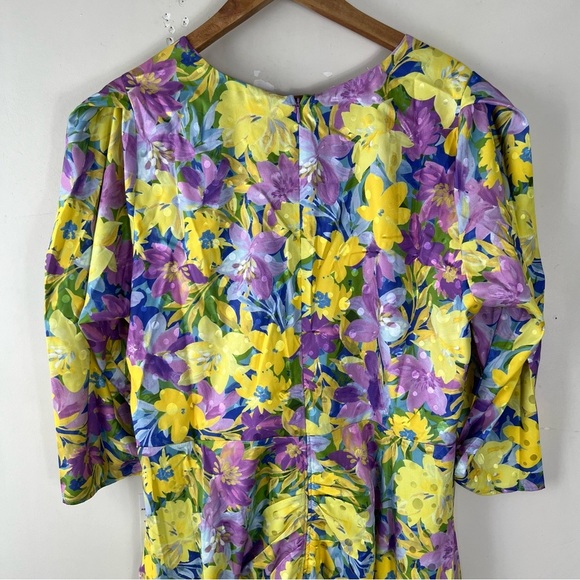 For Love & Lemons Cassia Midi Dress in Lemon Floral Size 2X 3/4 Sleeve V-Neck - Picture 14 of 16